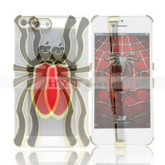Hytparts.com-iPhone 5 Fashionable Spider Design Plastic Hard Case Electroplate Golden & Red