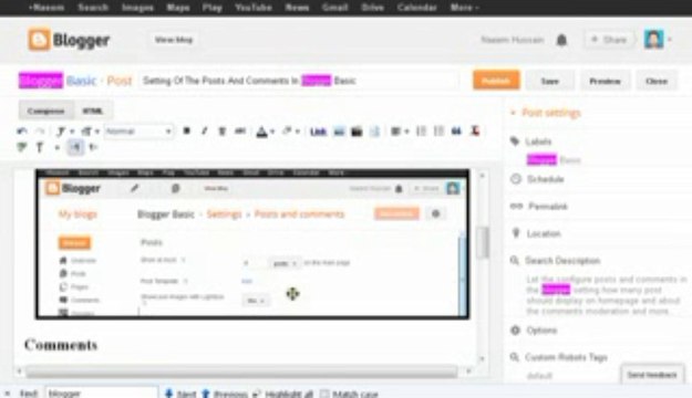 setting of the posts and comments in the blogger basic