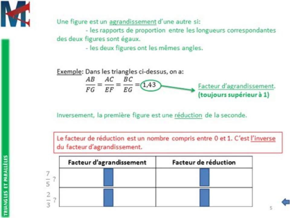 4ème - TRIANGLES ET PARALLELES - Agrandissements et réductions