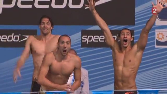 Finale 4x100m 4 nages (H) - ChM 2013 natation (Lacourt, Perez Dortona, Stravius, Gilot)