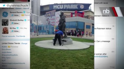 HATE CRIME: Racist Tagger Defaces Statue of Jackie Robinson With Slurs and Swastikas