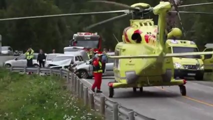 Rescue helicopter lands on highway in Norway