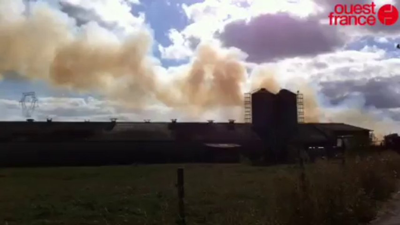 Un incendie dans un hangar - Les roundballers détruits