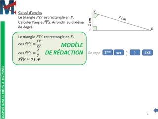 4ème - COSINUS - Calcul d'angles