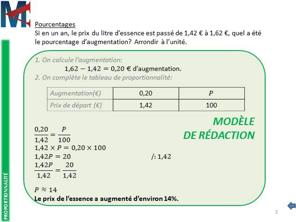 4ème - PROPORTIONNALITE - Pourcentages