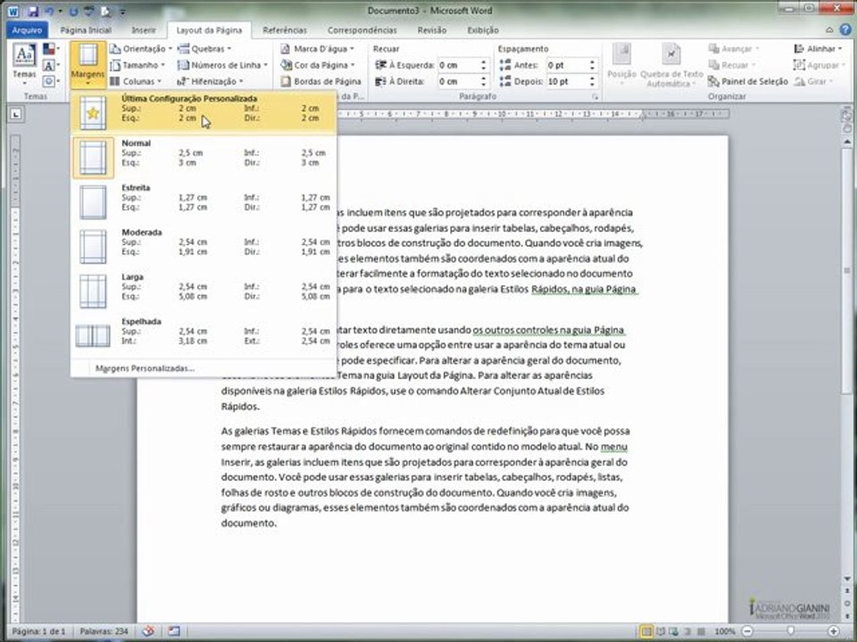 word2010  CAPÍTULO 2 - AULA 1 Margens e tipo de papel