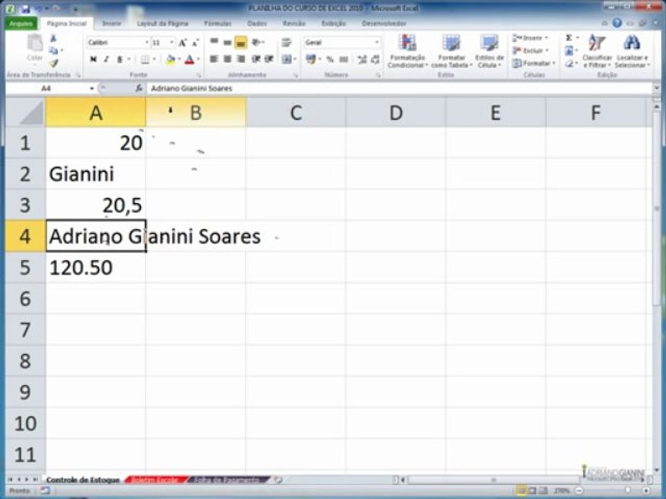 excel2010  CAPÍTULO 1 - AULA 6 Como inserir informações