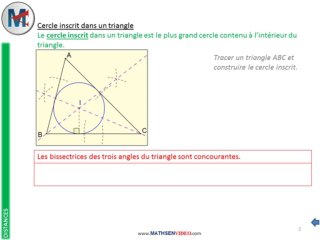 4ème - DISTANCES - Cercle inscrit dans un triangle