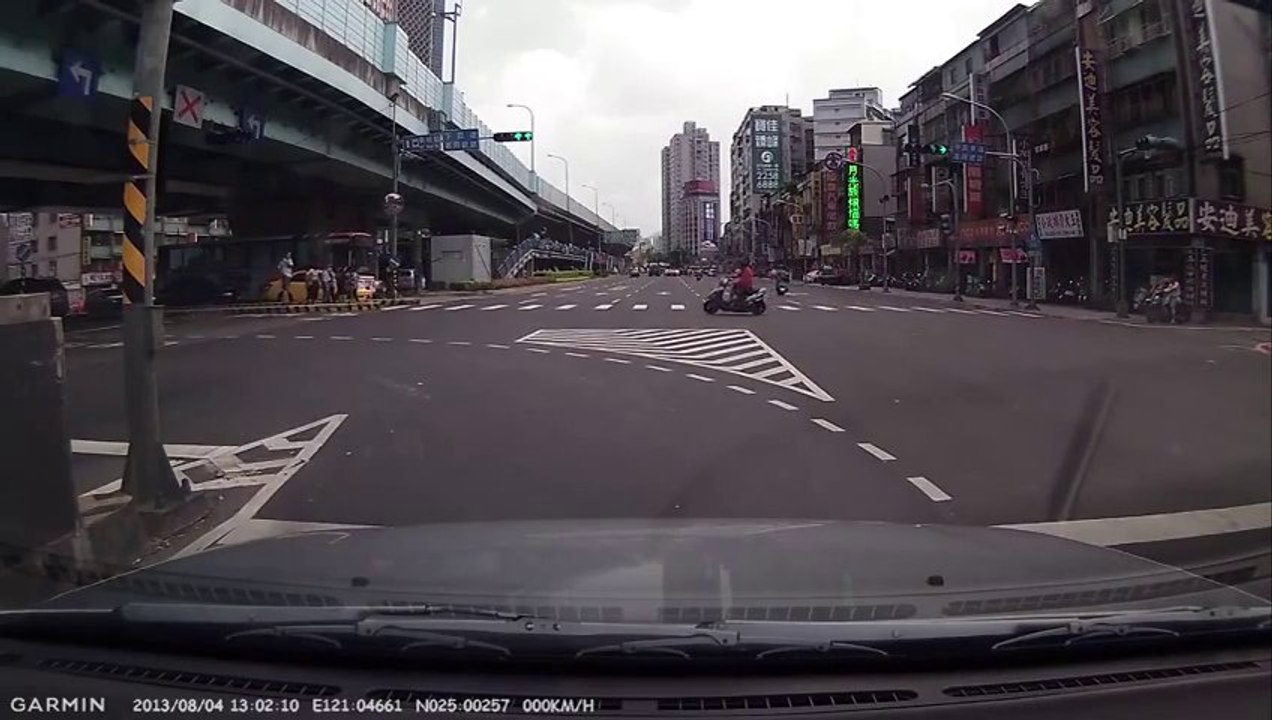 Impressive Scooter accident in China!! Driver hitted by a car and flying over the road...