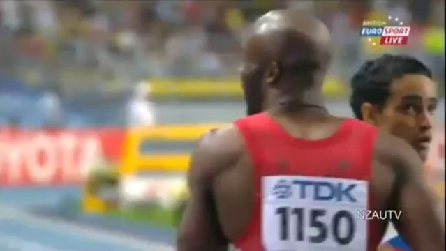 LaShawn Merritt (43.74) wins Gold in the men's 400m at the IAAF World Athletics Championships.