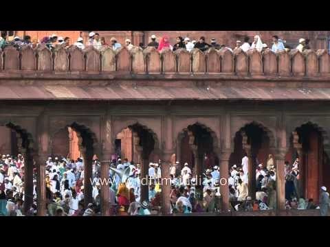 Muslim devotees on the corridor of the Jama Masjid in Old Delhi