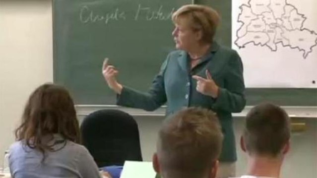 German chancellor school teacher for a day