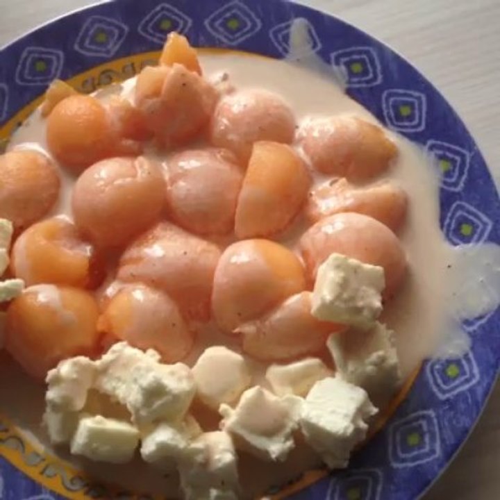 Recette Express #8 Billes de melon + feta à la sauce au porto