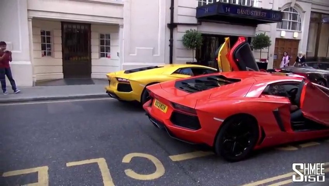 DUAL FLAMETHROWER! Epic Lamborghini Aventador Rev Battle in London!!