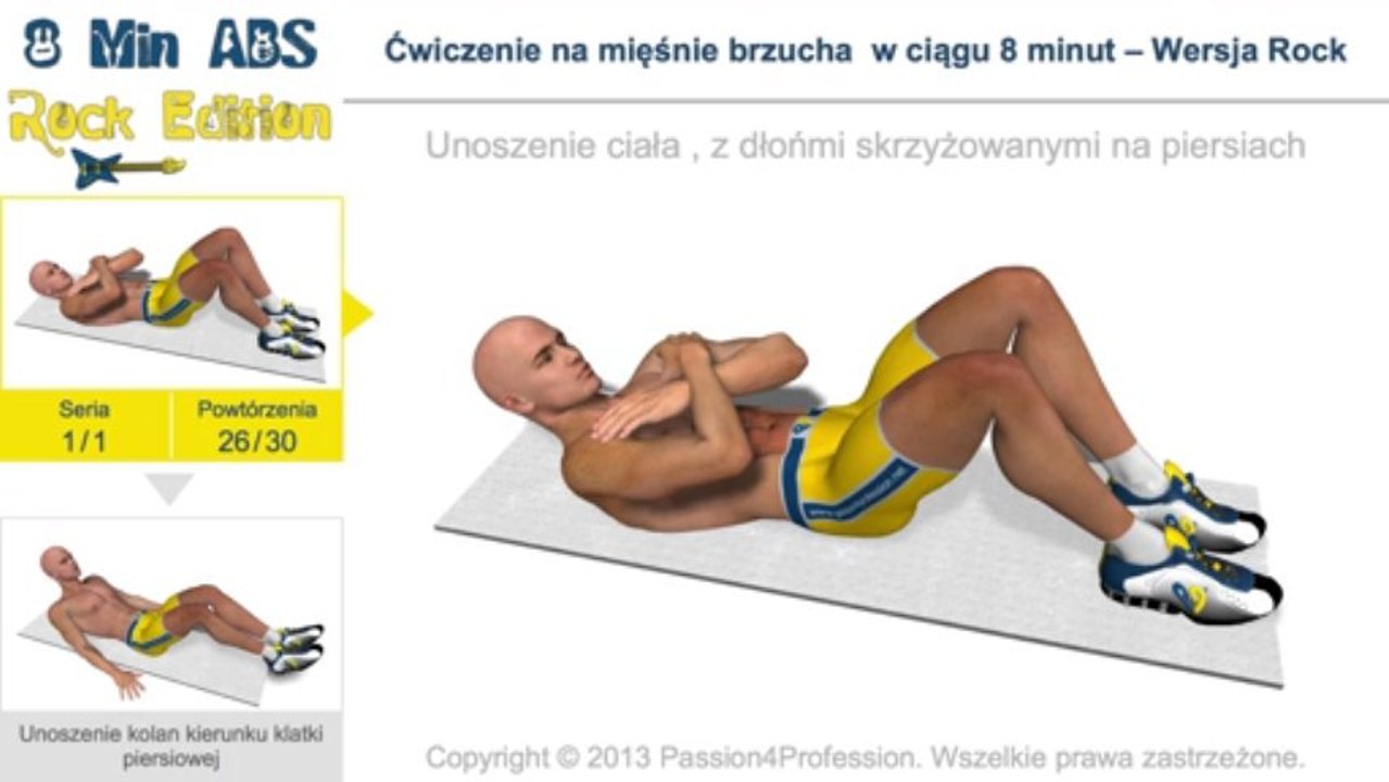 Ćwiczenie na mięśnie brzucha  w ciągu 8 minut – Wersja rock