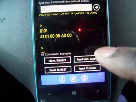 Windows Phone application Diagnose your car monitoring page