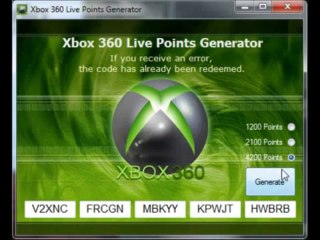 Genuine Xbox 360 Live Points Generator - 1200, 2100 or 4200