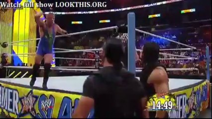 Rob Van Dam legdrops Dean Ambrose outside the ring Summer Slam 2013