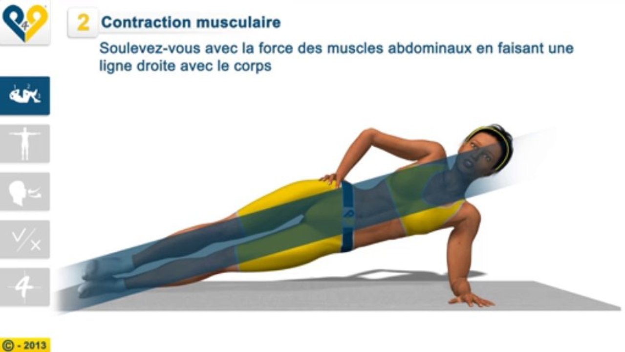 Planche latérale en appui sur le coude