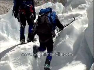 137. Mountain climbers negotaiting an icefall