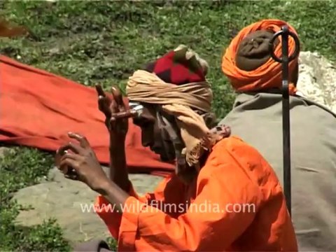 2227.Sadhus resting on trail