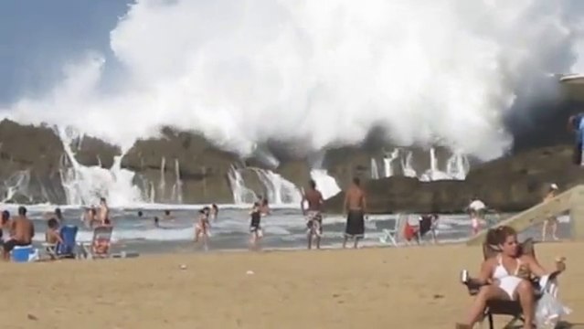 Massive Waves Pound Enclosed Beach (Spectacular Enclosed Beach In Puerto Rico)