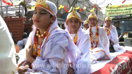 Mahavir jayanti-Sangam band leaving tent for the procession-11
