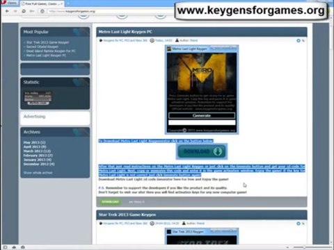 Metro Last Light Generator Keys
