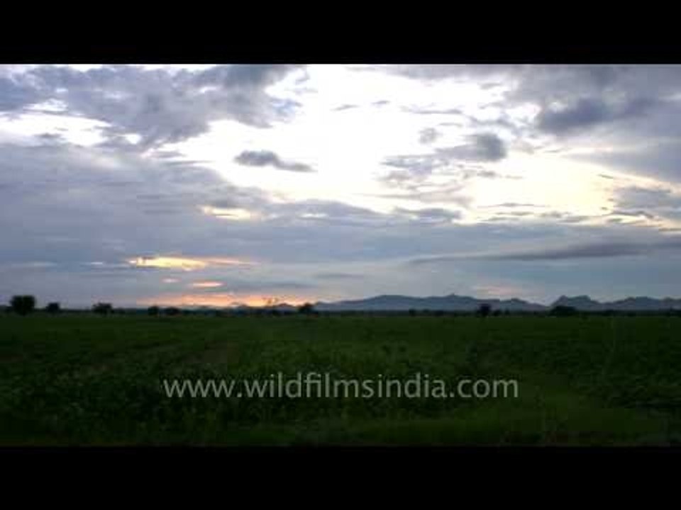 Sun sets over green fields in Sonkhaliya