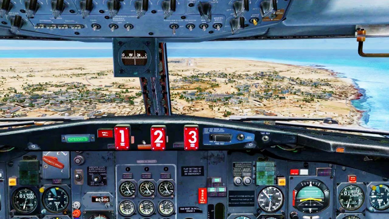 FSX Alitalia Boeing 727 Landing @ Djerba ( Cockpit ) ( HD )