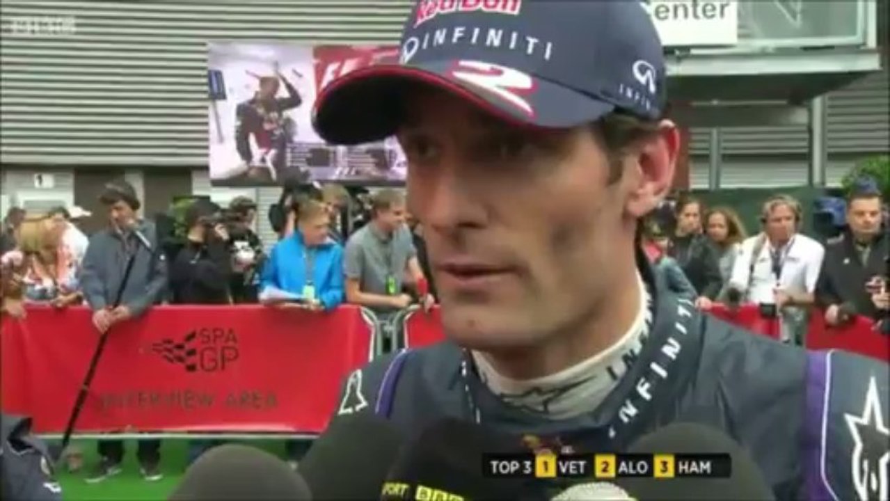 BBC F1: Mark Webber Post Race interview (2013 Belgian Grand Prix)