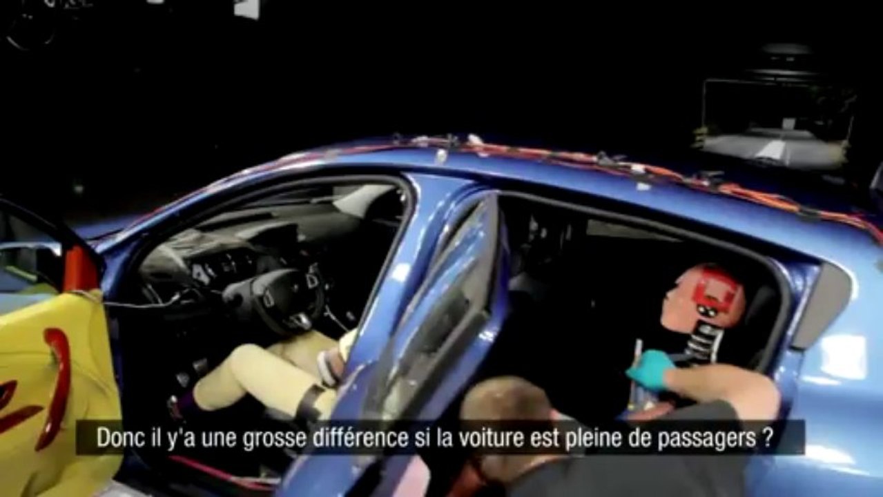 Mark Webber attends a crash test at Renault Lardy
