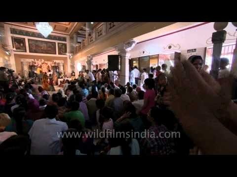 People dancing and singing Bhajans on Janmashtami at Birla Mandir