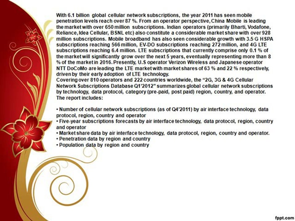 2G, 3G & 4G Cellular Network Subscriptions Database Q1’2012
