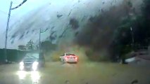 Violent Landslide Nearly Takes Out Driver