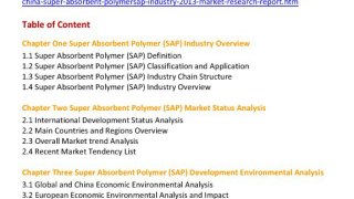 Global And China Super Absorbent Polymer SAP Industry 2013 at http://www.qyresearchreports.com/