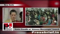 Sonia Gandhi recalls Rajiv Gandhi at the launch of Ahimsa Messenger in New Delhi