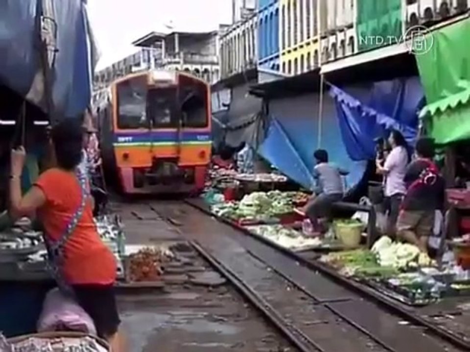 Thai Market Built On Railway Track
