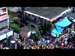 Youths trying to make a human pyramid on Janmashtami