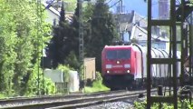 Züge bei Bad Hönningen am Rhein, 2x MRCE 189, NIAG Re481, 4x 185, 145, 143, 4x 425