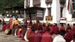 Monks performing rituals accompained by traditional music in Bumthang, Bhutan