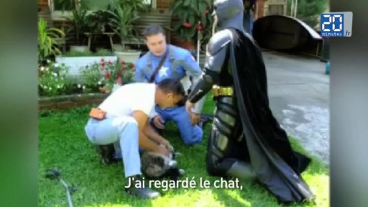 Captain America et Batman sauvent un chat des flammes