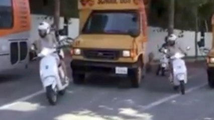 Gwyneth Paltrow Cuts off School Bus on Vespa