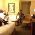 Big hotel room fail!! Kid trying to get on bed...