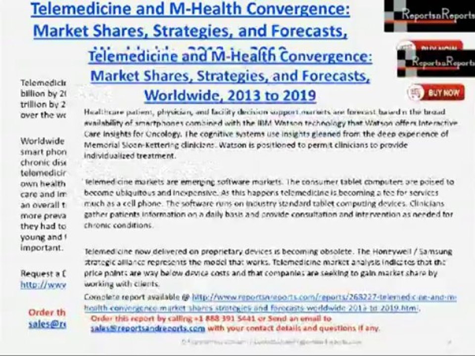 Telemedicine and M-Health Convergence Market: Shares, Strategies, and Forecasts, Worldwide, 2013 to 2019