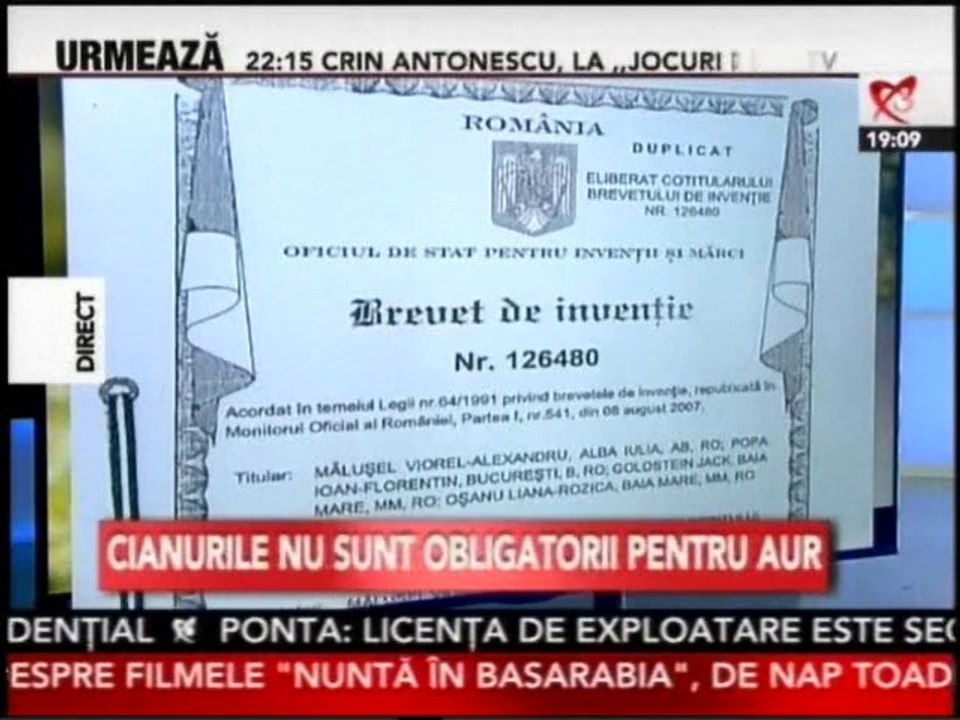 EXISTA BREVET PENTRU EXPLOATAREA AURULUI FARA CIANURI, care a fost ignorat deliberat!
