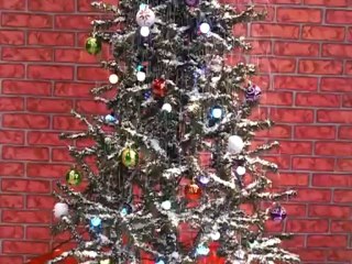 Snowing Christmas Tree - Red flower pot base with Beautiful Green patterned skirt - 2013