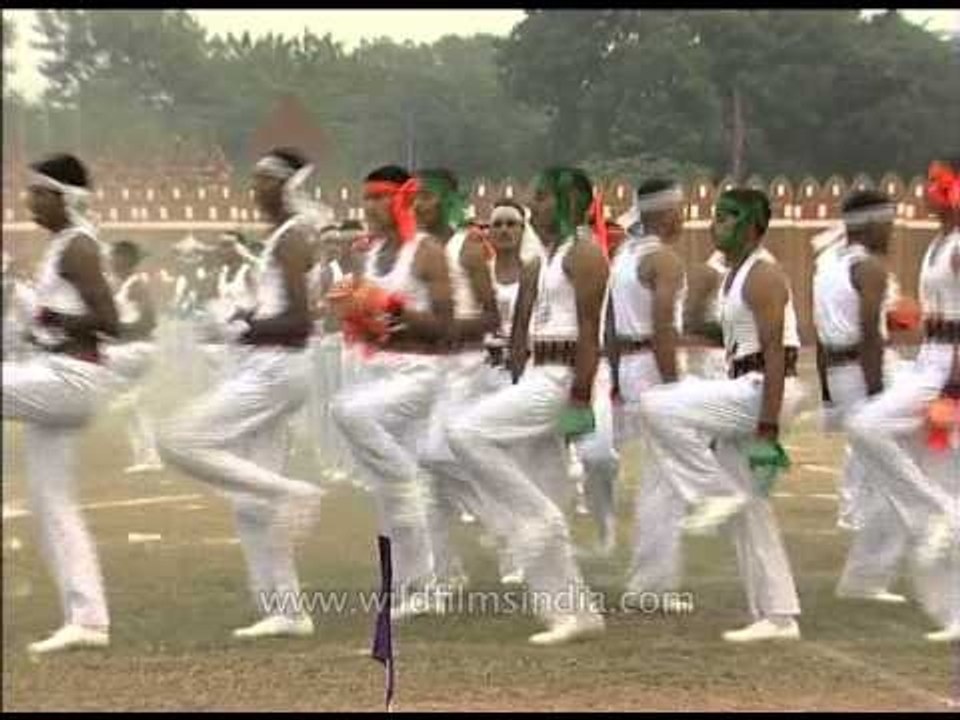 Group of Army Unit jumping and performing drill at the Tattoo day