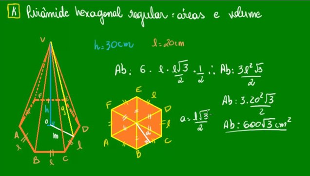 03 - Pirâmide hexagonal regular - áreas e volume - parte 1