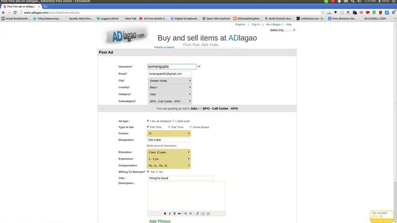 How to post ad in Free Indian classified Websites without any registration?